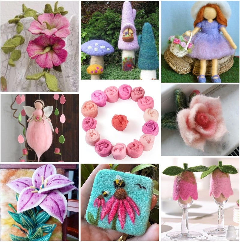 Spritewelry 75G Needle Felting Wool Pink Wool Roving for Needle Felting Multicolor Soft Spinning Wool Bulk for Felting DIY Crafts Hand Spinning Supplies - Image 2
